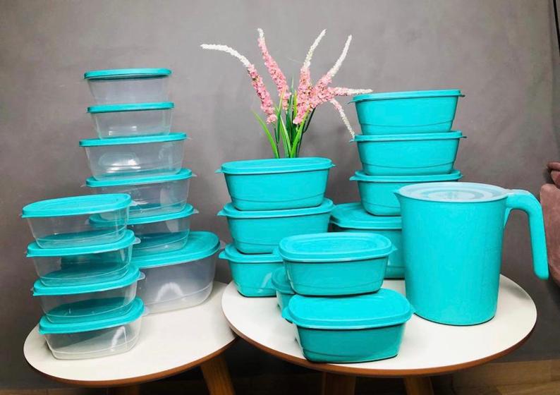 Kit com 1 Jarra + 20 potes para cozinha, armazenador de alimentos, microondas, freezer. Menor preço em Kit com 1 Jarra + 20 potes para cozinha, armazenador de alimentos, microondas, freezer.