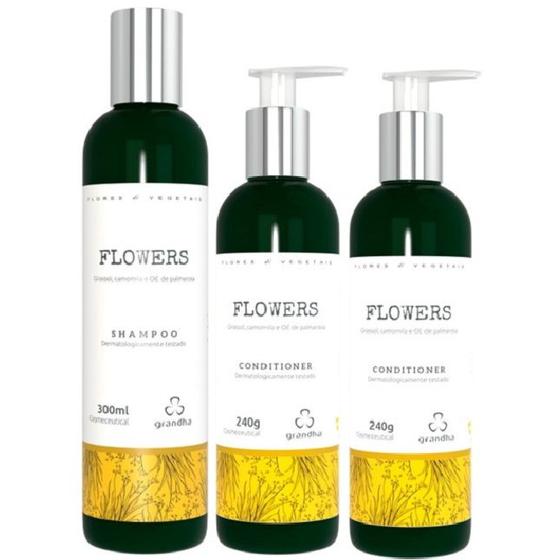 Imagem de Kit Com 1 Shampoo 2 Condicionadores Grandha Flowers