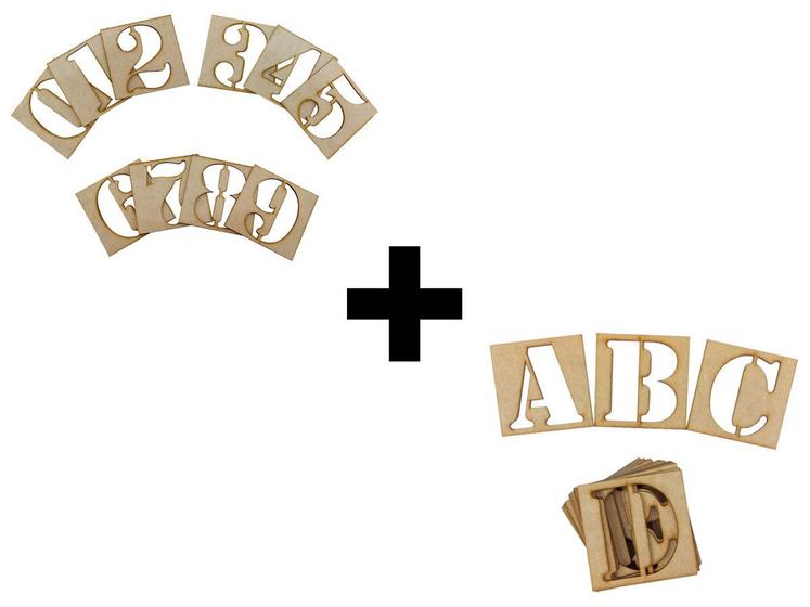 Kit Com 1 Stencil Números E 1 Stencil Letras Eptcel Arte em Mdf
