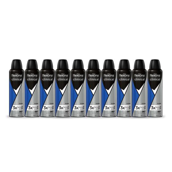 Imagem de Kit com 10 Antitranspirantes Aerosol Rexona Men Clinical Clean 150ml cada