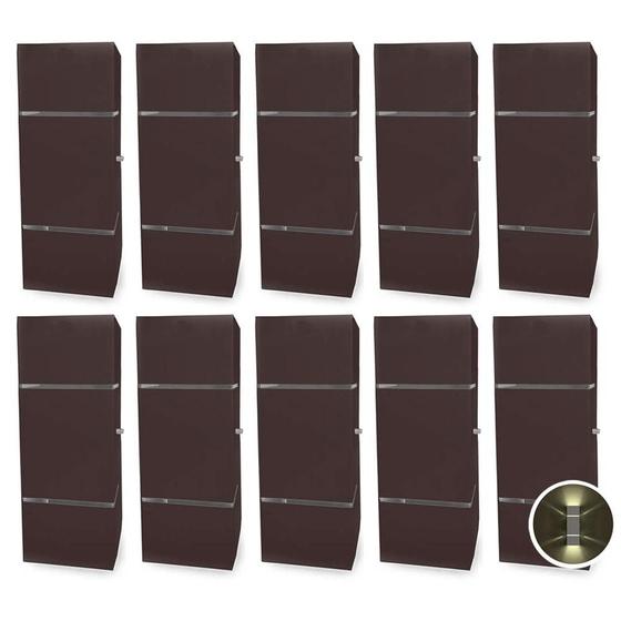 Imagem de Kit com 10 Arandelas na cor Marrom Retangular 2 Frisos 2 Focos Soquete E27 - Bivolt Externa Mf116