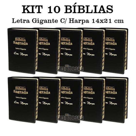 Imagem de KIT com 10 Bíblias Sagrada Letra Gigante - Luxo - Preta C/ Harpa Cristã - ATACADO