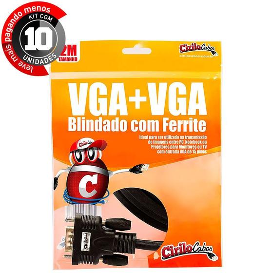 Imagem de Kit com 10 Cabos VGA Blindado com Ferrite, 2 metros - Cirilo Cabos