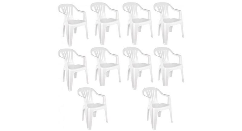 Imagem de Kit com 10 cadeira de plástico bela vista branca - com braço - mor