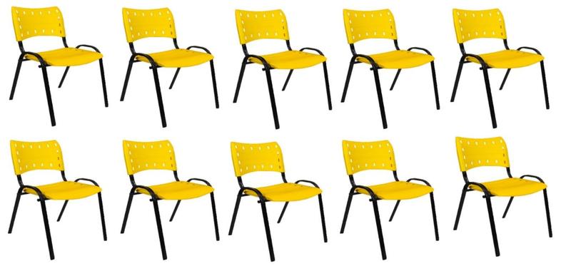 Imagem de  Kit Com 10 Cadeiras Iso Para Escola Escritório Comércio Amarela Base Preta 