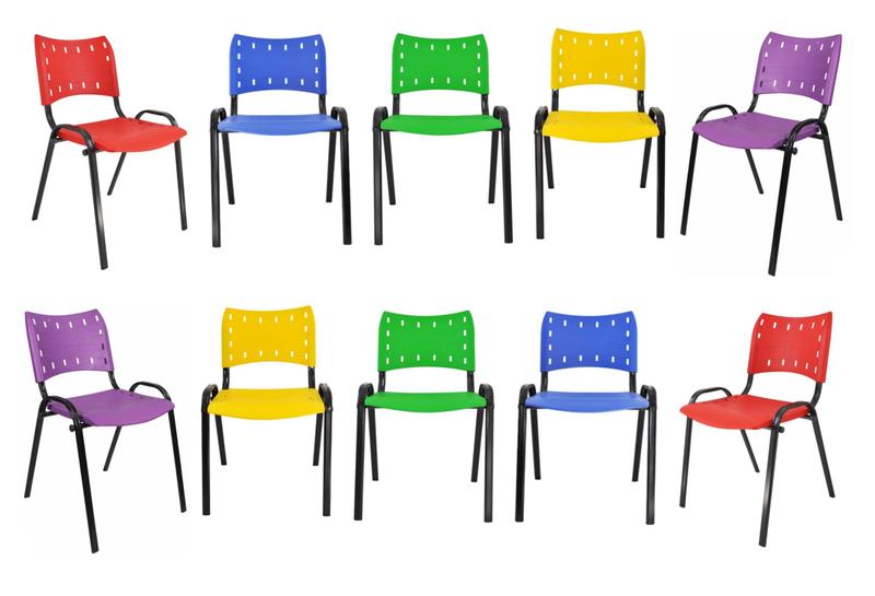 Imagem de Kit Com 10 Cadeiras Iso Para Escola Escritório Comércio Coloridas Base Preta