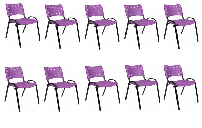 Imagem de Kit Com 10 Cadeiras Iso Para Escola Escritório Comércio Roxa Base Preta 