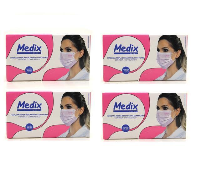 Imagem de KIT COM 10 CAIXAS  - Máscara Descartável Tripla Rosa  c/Elástico c/50 - Medix