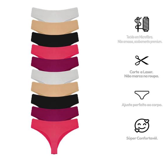 Imagem de Kit Com 10 Calcinha Corte Laser Tanga Sortidas