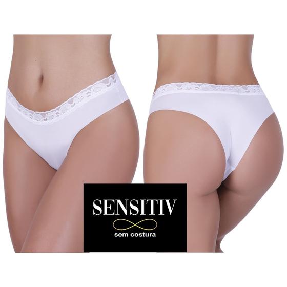Imagem de kit com 10 calcinhas tanga rendada sem costura corte laser Sensitiv original