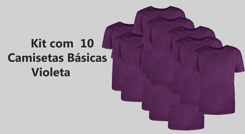 Imagem de Kit com 10 Camisetas Básicas Lisa Masculina Violeta