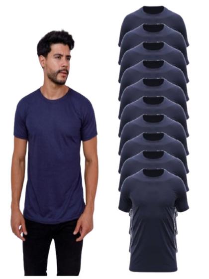Imagem de Kit Com 10 Camisetas Lisas Azul Marinho 100% Poliéster