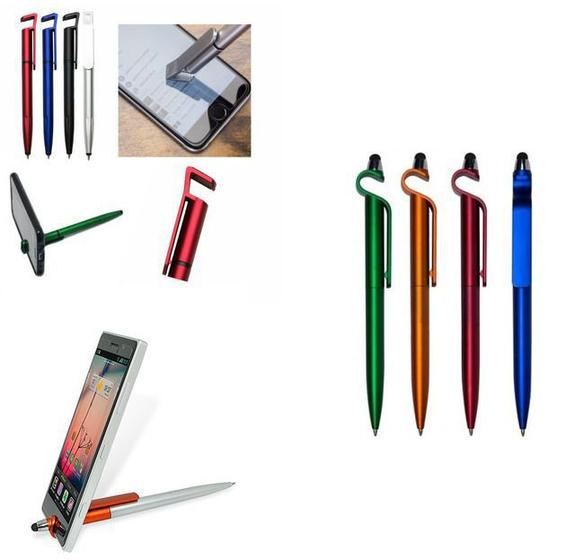 Imagem de Kit com 10 canetas 3 em 1 touch, esferográfica e Suporte de Mesa para Tablet e Celular