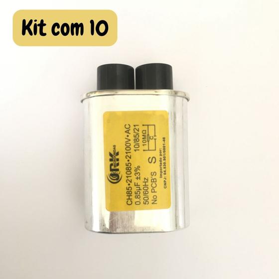 Kit com 10 Capacitores para Microondas 0.85uf JRK Capacitor