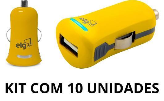 Imagem de KIT com 10 Carregadores Veicular Universal USB Amarelo - ELG