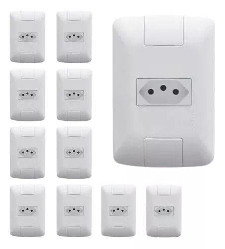 Imagem de Kit Com 10 Conjunto Tomada 10A 2P+T 4x2 Tramontina Aria Branca