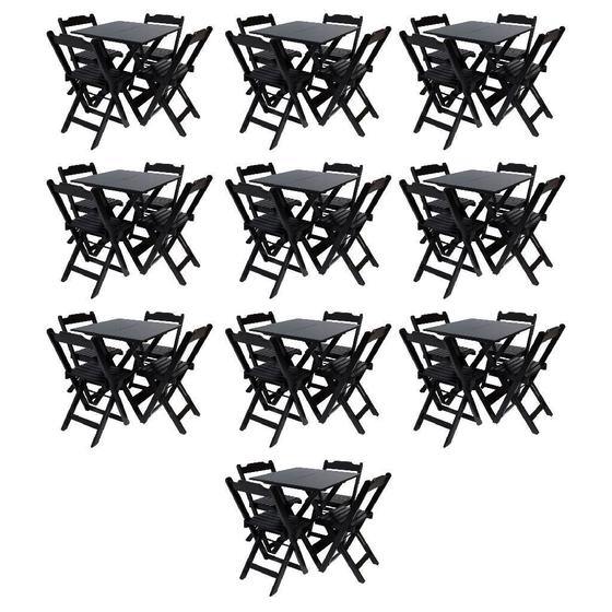 Imagem de Kit com 10 Conjuntos de Jogo de Mesa 70x70 Com 4 Cadeiras Dobráveis Cada Preto - Reisol Móveis