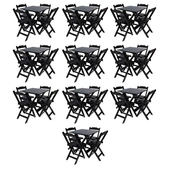 Kit com 10 Conjuntos de Jogo de Mesa 70x70 Com 4 Cadeiras Dobráveis Cada Preto - Reisol Móveis Menor preço em Kit com 10 Conjuntos de Jogo de Mesa 70x70 Com 4 Cadeiras Dobráveis Cada Preto - Reisol Móveis