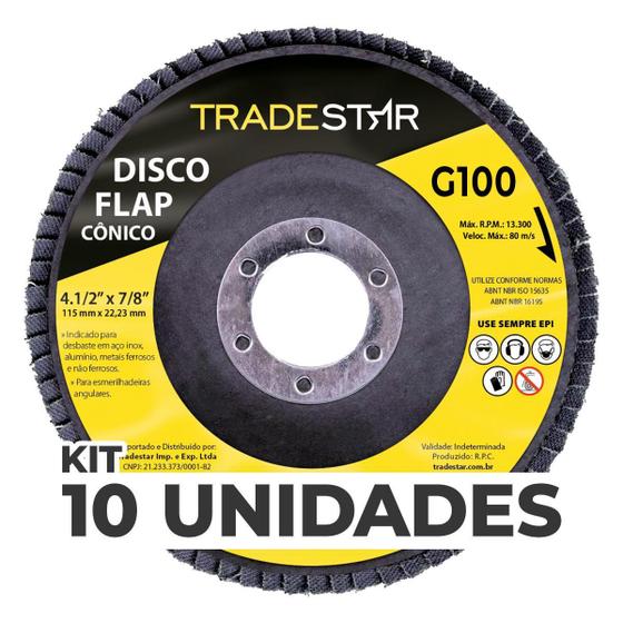 Imagem de Kit Com 10 Disco Flap Conico 4.1/2 X 7/8 Fds115-100Fc Z100