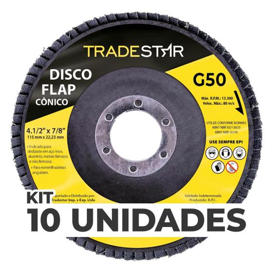 Imagem de Kit Com 10 Disco Flap Conico 4.1/2 X 7/8 Fds115-50Fc Z50