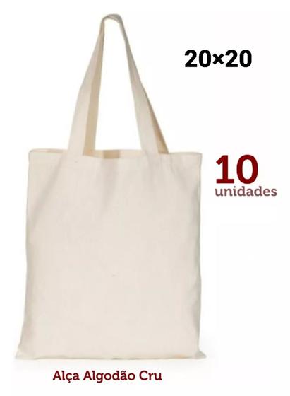 Imagem de Kit com 10 Ecobag lisa sem estampa de algodão cru