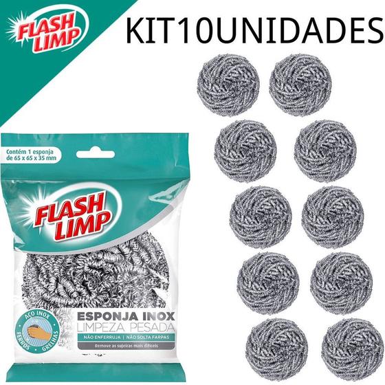 Imagem de KIT COM 10 ESPONJAS LIMPEZA PESADA INOX Cod.EA1409/10 - FLASH LIMP