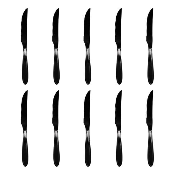 Imagem de Kit com 10 Facas de Mesa Inox Preto - Talher com Serra