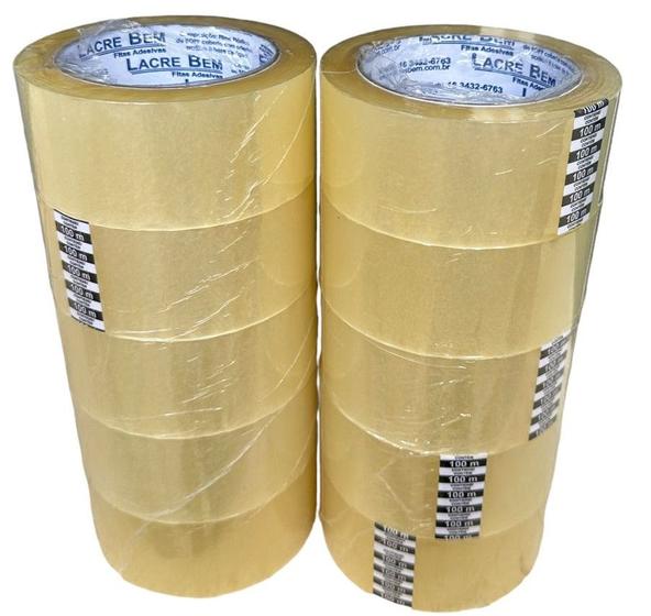 Kit com 10 Fitas Adesivas 45mm x 100 metros Transparente Lacre Bem Imagem de Kit com 10 Fitas Adesivas 45mm x 100 metros Transparente Lacre Bem