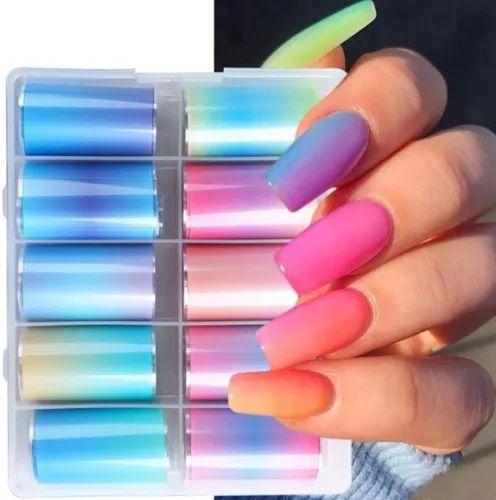 Kit com 10 Folhas Foil Multicores para Decoração Unhas Nail Art - KOPECK