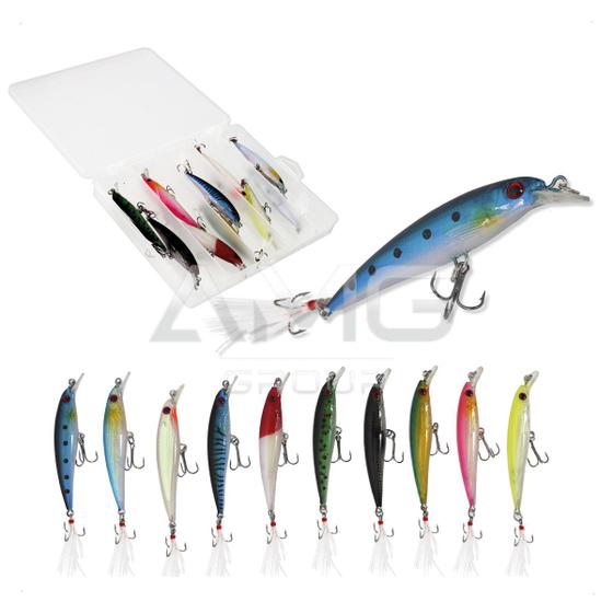 Imagem de Kit Com 10 Isca Artificial Para Pesca Tucunaré  Dourado  Robalo 1/2 Meia Água de 9cm + Estojo