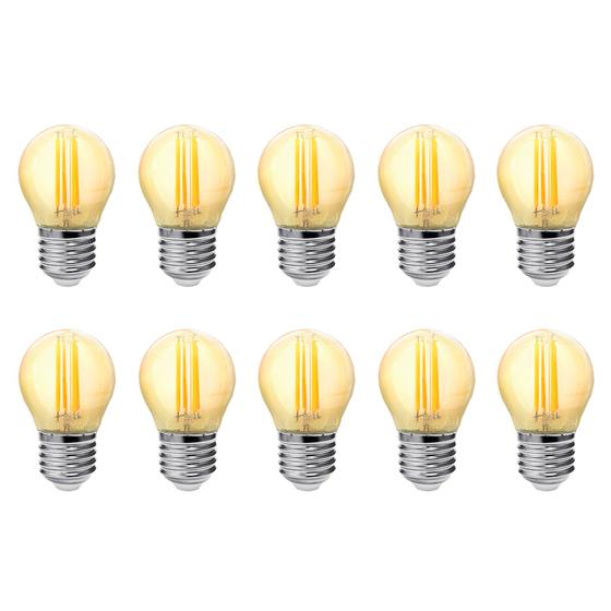 Imagem de Kit com 10 - Lâmpada Filamento LED 4W Bulbo G45 Luz Quente Âmbar 2200K Bivolt