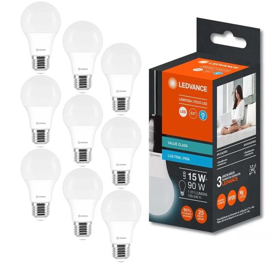 Imagem de Kit com 10 Lâmpada Led bulbo 15w Luz Fria 6500K Osram Ledvance Bivolt