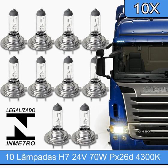 Imagem de Kit com 10 Lâmpadas Automotivas Halógena H7 24v 70w Px26d para Farol de Caminhão