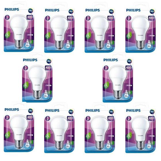 Imagem de Kit com 10 Lâmpadas LED Philips 4,5W Branca Bivolt Normatizada
