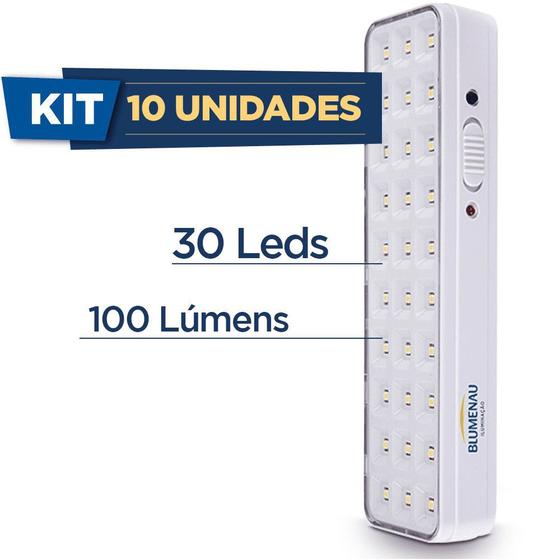 Kit com 10 Luminária de Emergência Led 100 Lumens 30 Leds Blumenau