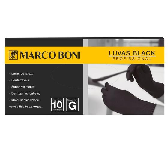 Imagem de Kit Com 10 Luvas Black Profissional Tam. G Latex Marco Boni