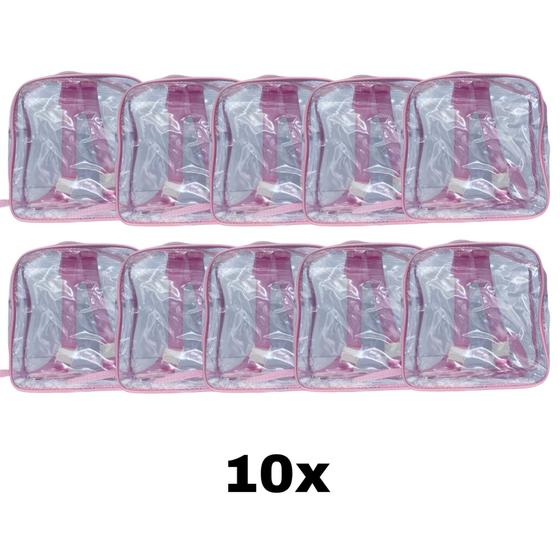 Imagem de KIT COM 10 MINI mochila ROSA infantil transparente escola