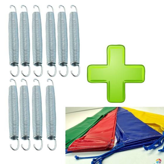 Imagem de Kit Com 10 Molas Biconica 18cm Zincada + 8 Capas Para Haste Combo Acesórios Para Cama Elástica