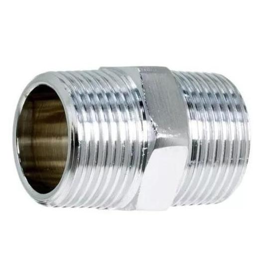 Imagem de Kit com 10 Niple Duplo Cromado Rosca Npt 3/4 X 3/4 Macho União Junção