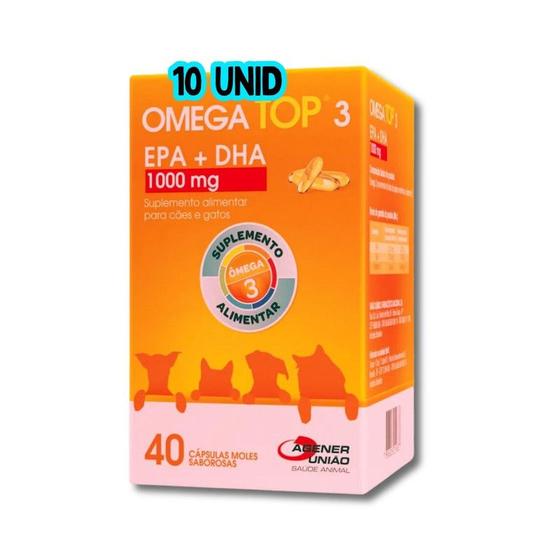Imagem de kit com 10 Omega top 3 Suplemento alimentar p/ cães e gatos