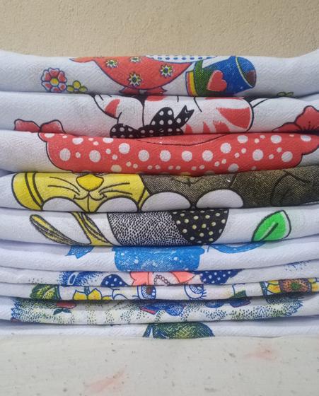 Imagem de Kit com 10 Panos de Prato Estampados - Tecido 100% Algodão (65cmx40cm)