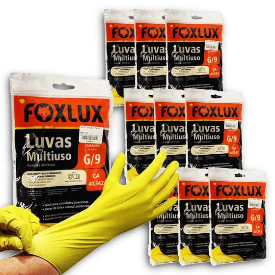 Imagem de Kit com 10 Pares de Luvas Multiuso Latex G / 9 Foxlux Amarela