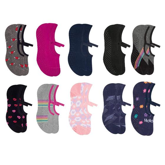 Imagem de Kit Com 10 Pares De Meias Femininas Selene Pilates Antiderrapante Com Viés