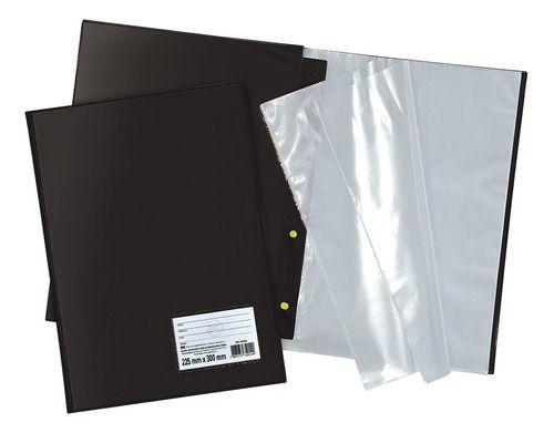 Imagem de kit com 10 Pastas Catalogo A4 Documentos Escritório Preta 50 Envelopes
