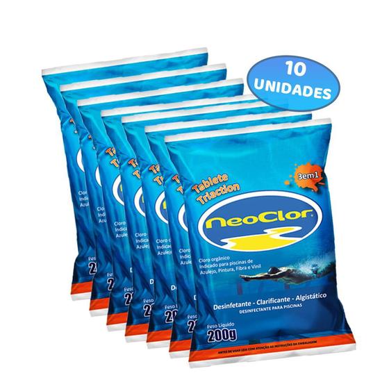 Imagem de Kit com 10 Pastilhas De Cloro Neoclor Tablete Multi Ação Para Piscinas