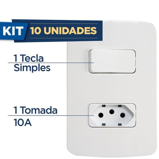 Imagem de Kit Com 10 Pçs Conjunto 2x4 Interruptor 1 Tecla Simples + 1 Tomada 10A B3 Margirius