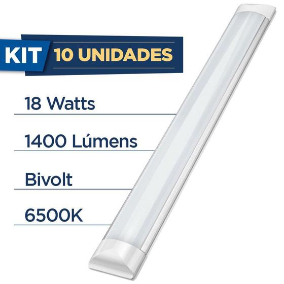 Kit Com 10 Peças Luminaria Led Sobrepor Flex 18w 6500k 1400lm T8 Blumenau Luminária Magazine