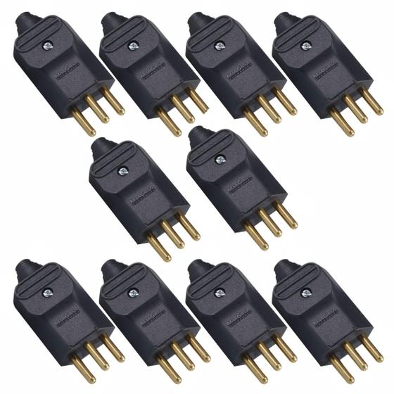 Imagem de Kit Com 10 Plug Macho 3 Pinos 20A 250V 2P+T Preto Margirius