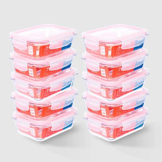 Imagem de Kit com 10 Potes de Vidro Herméticos Retangulares 640ml Marmita Ideal Invicta