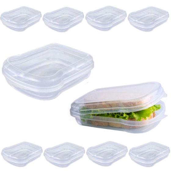 Imagem de Kit com 10 Potes Guarda Lanche P/ Viagem Escola Sanduicheira